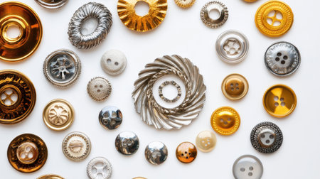 A vibrant assortment of vintage buttons featuring various shapes and colors, perfect for fashion design, crafts, and unique artistic creations.の素材