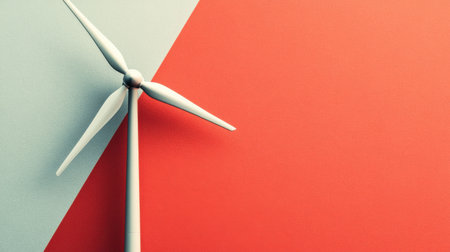 A striking image of a wind turbine set against a vibrant geometric background, illustrating themes of renewable energy and modern technology in a creative way.の素材