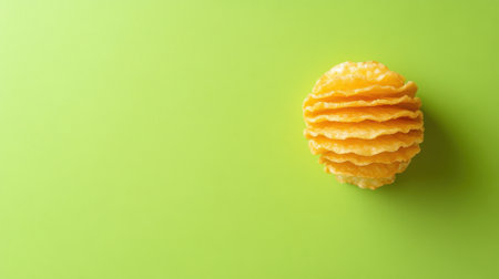 A single crispy potato chip rests against a vibrant green backdrop, highlighting its unique texture and color, perfect for snack lovers.の素材