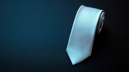 This image features a beautifully rolled soft blue tie on a dark surface, highlighting its luxurious texture and elegant design, ideal for fashion and business themes.の素材