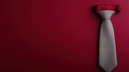 This image features an elegant gray tie with a striking red accent set against a rich burgundy background. It captures sophistication and style, making it ideal for fashion promotions.の素材