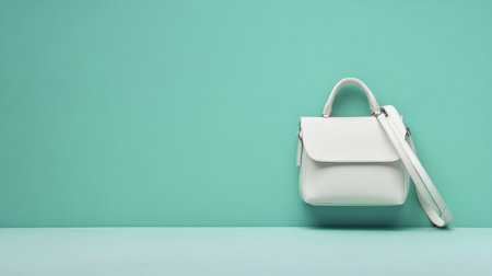 A stylish white handbag rests against a soft pastel background, capturing modern elegance and minimalism. Perfect for fashion and lifestyle themes.の素材
