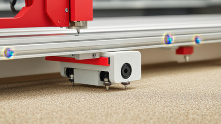 A close-up view of a precision cutting tool designed for industrial production and crafting, showcasing advanced technology and automation in action.の素材