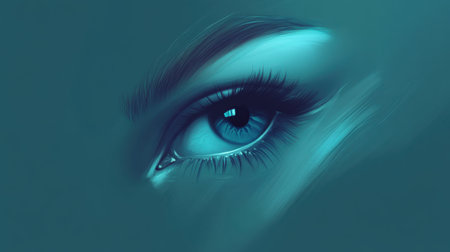 This artistic depiction showcases a stunning close-up of an eye in soft turquoise shades. The intricate details and textures highlight the beauty and emotion within, creating a captivating and serene visual experience.の素材