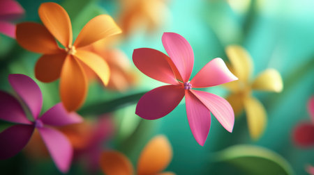 A stunning close-up of vibrant flower petals showcases a beautiful arrangement of colors against a soft-focused background, ideal for nature-inspired themes.の素材