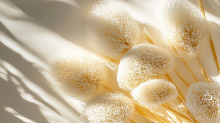 A serene depiction of a soft white floral arrangement showcasing delicate textures and natural shadows, perfect for minimalist decor and calming aesthetics.の素材