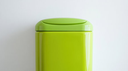 A bright green trash can adds a pop of color to any space, promoting an eco-friendly and organized lifestyle with its modern design and smooth surface.の素材