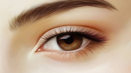 This image showcases a close-up of a realistic human eye, capturing intricate details of eyelashes and the natural eyebrow structure, emphasizing beauty and emotion.の素材