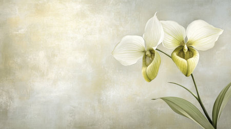 Beautiful close-up of elegant orchid flowers with soft hues and a muted background, perfect for floral decor, nature themes, and artistic inspiration.の素材