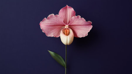 A stunning close-up of an elegant pink orchid with soft petals against a dark background, creating a serene and minimalist composition ideal for decoration.の素材