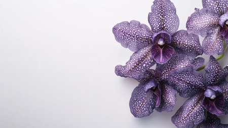 A stunning close-up of purple orchid flowers showcases their intricate patterns and vibrant colors, perfect for nature-inspired projects or floral designs.の素材