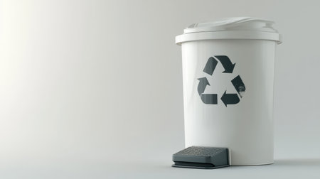 This image features a sleek white recycling bin equipped with a foot pedal for hands-free use, emphasizing waste management and environmental awareness.の素材