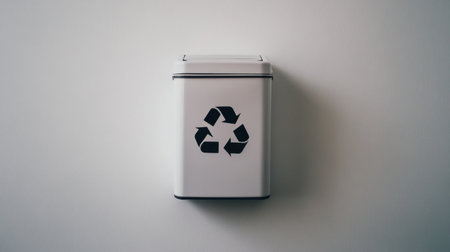 A stylish and modern recycling bin features a prominent recycling symbol, promoting sustainable habits and eco-conscious decisions in everyday life.の素材