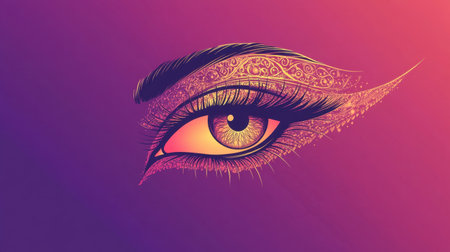 This captivating illustration features an eye with intricate patterns and vibrant colors, set against a gradient background, showcasing beauty and art.の素材