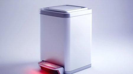 A modern white trash can featuring a foot pedal for convenient use. Ideal for kitchens and offices, it promotes hygiene and efficient waste management.の素材