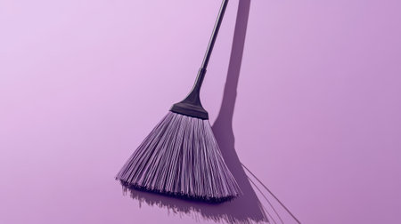 This striking image features a purple broom elegantly positioned on a lavender surface, capturing the essence of modern cleaning tools in a minimalist style.の素材