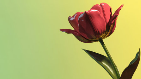 This stunning image showcases a vibrant pink tulip flower highlighted against a soft gradient background of green and yellow hues, symbolizing nature's beauty.の素材