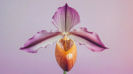 A stunning closeup of an exquisite orchid flower, showcasing intricate petal details against a soothing gradient background, perfect for nature-themed projects.の素材