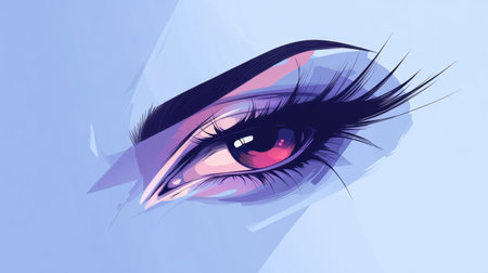 This captivating close-up illustration showcases a vibrant eye adorned with long lashes. The artistic use of purple and pink hues creates a surreal and expressive visual that evokes emotion and creativity. Perfect for beauty and art enthusiasts.の素材