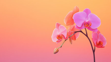 A stunning pink orchid gracefully blooms against a soft gradient background, captivating with its vibrant colors and delicate petals, perfect for serene visuals.の素材