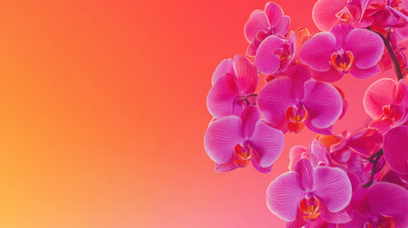 A stunning collection of pink orchid flowers gracefully arranged against a soft gradient background, perfect for nature-themed projects and designs.の素材