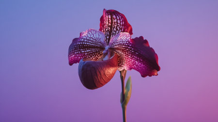 A stunning close-up of a vibrant orchid flower set against a beautiful gradient background, showcasing the intricate details and colors of nature's beauty.の素材