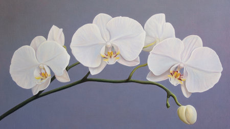 This stunning artwork features elegant white orchids against a subtle background, highlighting their delicate beauty and grace. Perfect for decoration.の素材