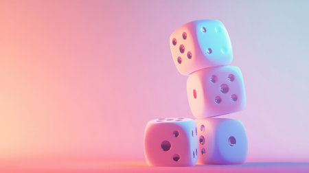 A captivating image of a stack of colorful dice against a soft gradient background, creating a playful and vibrant atmosphere ideal for games and leisure activities.の素材