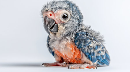 This charming young parrot showcases soft, fluffy feathers against a neutral backdrop, embodying the beauty and innocence of wildlife and pet life.の素材