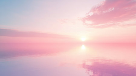 A breathtaking scene of a serene sunset over calm waters, showcasing soft pastel colors and gentle reflections. Perfect for relaxation or artistic inspiration.の素材