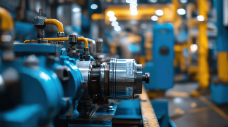 A detailed view of industrial machinery components in a factory setting, showcasing equipment and pipes used in complex manufacturing processes.の素材