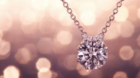 A stunning diamond pendant necklace glimmers beautifully, showcasing intricate detailing and a shimmering chain, ideal for luxury jewelry marketing.の素材
