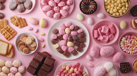 This vibrant collection of assorted candies and chocolates showcases a delightful array of sweet treats, perfect for celebrations and gatherings.の素材