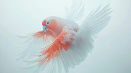 A stunning portrayal of a bird in mid-flight, showcasing its graceful wings and vibrant colors against a soft, ethereal background, evoking tranquility and beauty.の素材