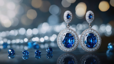 Adorn yourself with these stunning blue sapphire earrings featuring sparkling diamonds, perfect for special occasions or as a luxurious gift option.の素材