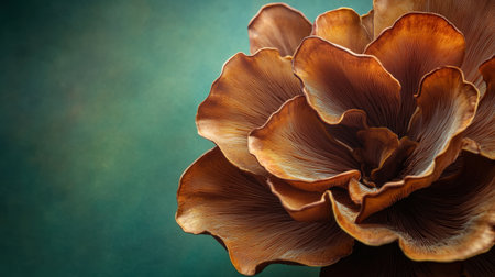 This image features an elegant brown flower with intricate petals set against a soft green background. Perfect for art and design projects.の素材