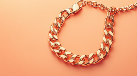 This stunning gold link bracelet rests on a soft orange background, highlighting its elegance and luxurious design. Perfect for fashion and jewelry promotions, this piece exemplifies modern style with a refined touch.の素材