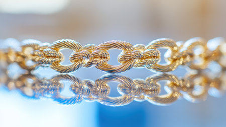 This stunning gold chain bracelet showcases intricate links with beautiful reflections, highlighting elegance and craftsmanship in jewelry design.の素材