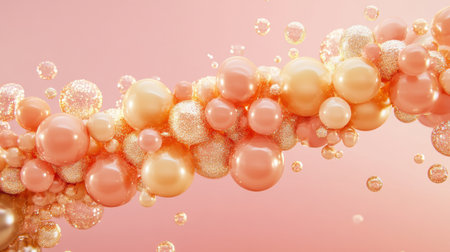 This abstract image features colorful bubbles and spheres in soft pink tones, creating a dreamy visual experience perfect for backgrounds and designs.の素材