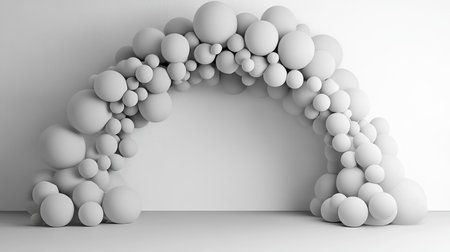 This image features a creative composition of white spheres arranged into an archway, set against a minimalist background. Ideal for various design projects.の素材