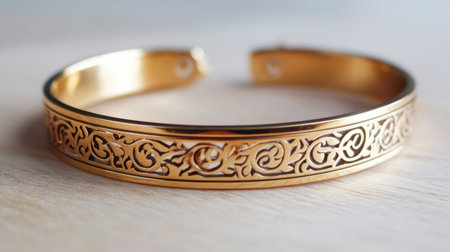 This elegant gold cuff bracelet features intricate filigree design that showcases exquisite craftsmanship and serves as a perfect accessory for any outfit.の素材