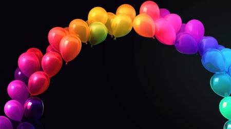 A vibrant and colorful balloon arch featuring an array of shades including purple, blue, pink, and orange, perfect for festive events and celebrations.の素材