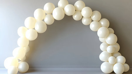 This elegant white balloon arch creates a stunning focal point for any celebration or event, enhancing the atmosphere with its soft, curved design.の素材