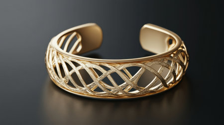 This exquisite gold cuff bracelet features an intricate woven design, blending elegance with modern style, perfect for fashion enthusiasts and special gifts.の素材