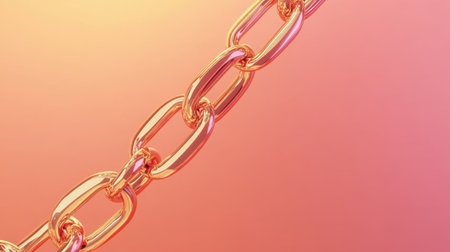 This close-up image features shiny gold chain links against a vibrant gradient background, symbolizing luxury, elegance, and modern design.の素材