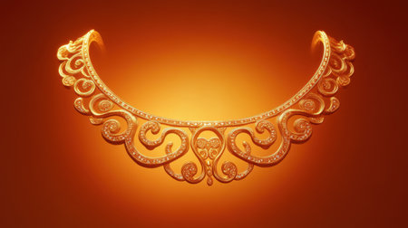 A stunning gold necklace featuring intricate designs and sparkling stones, beautifully illuminated against a warm background, perfect for fashion lovers.の素材