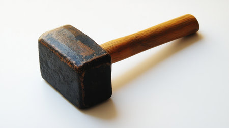 This image showcases a heavy rubber mallet with a wooden handle, emphasizing its durable design ideal for various construction and woodworking tasks.の素材