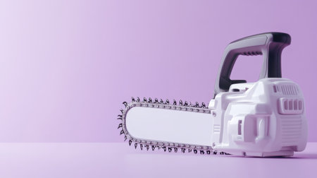 This electric chainsaw showcases a clean and modern design against a soft purple background, ideal for illustrating power tools, gardening, and home improvement themes.の素材