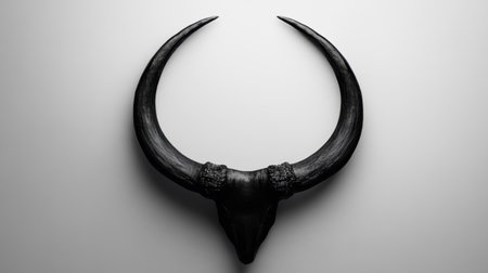 This striking monochrome bull skull with curved horns makes a bold statement piece for modern or rustic interiors. Its unique design enhances artistic expression.の素材