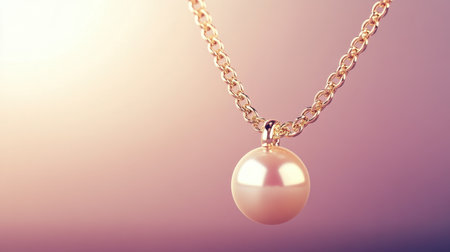 This exquisite pearl necklace features a lustrous pearl pendant elegantly suspended from a delicate gold chain, set against a soft cream and lavender background, creating an aura of luxury and refinement.の素材